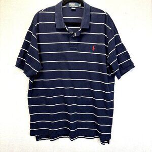 Polo Ralph Lauren Striped Polo Shirt Mens 2XL Navy Blue Red Pony Casual Golf XXL